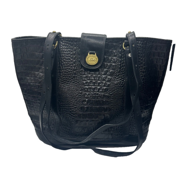 Elegant Black Crocodile-Embossed Tote Bag - Picture 1 of 8